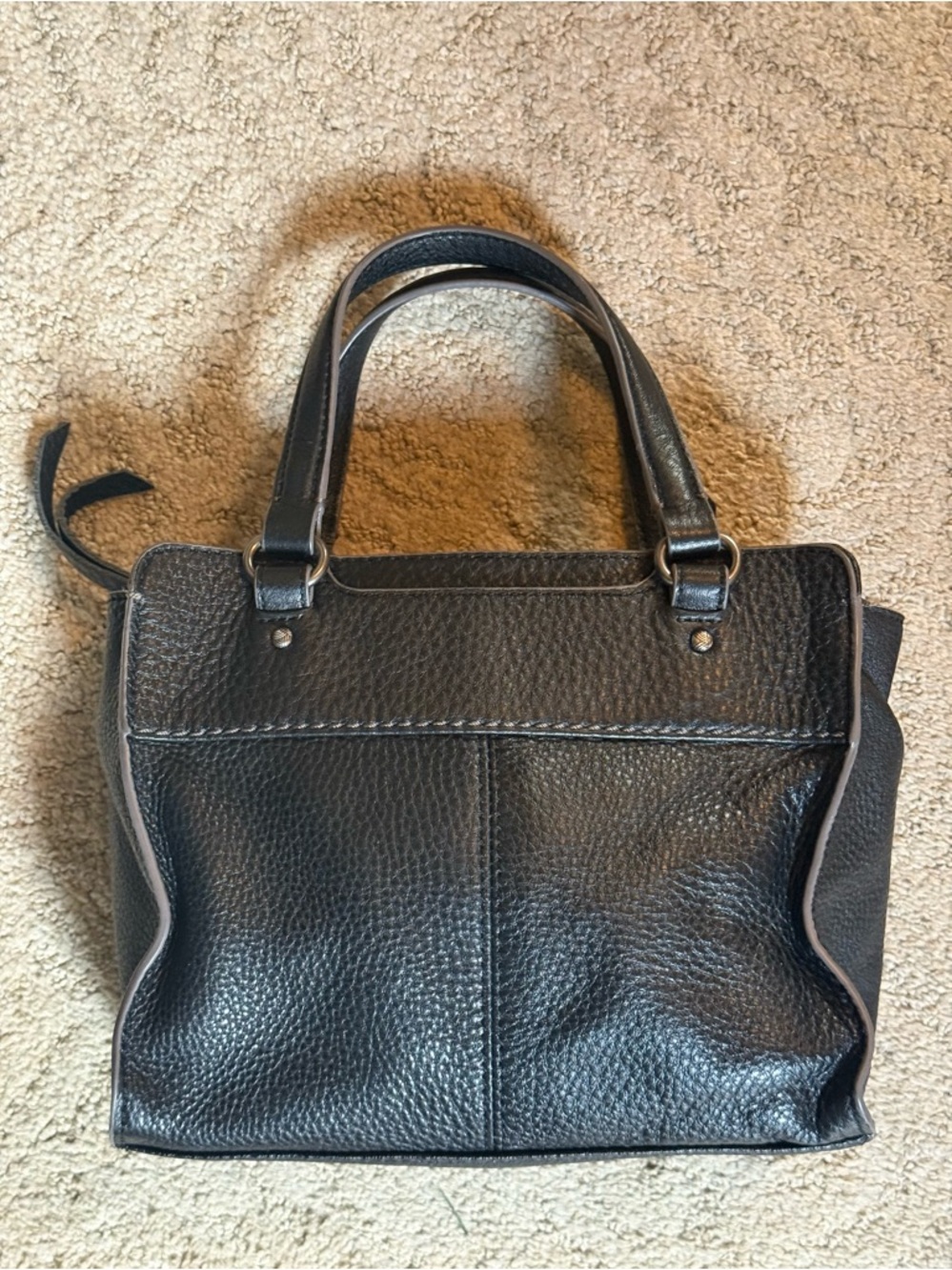 The Sak Double Handle Black Pebbled Leather Satchel Tote Bag